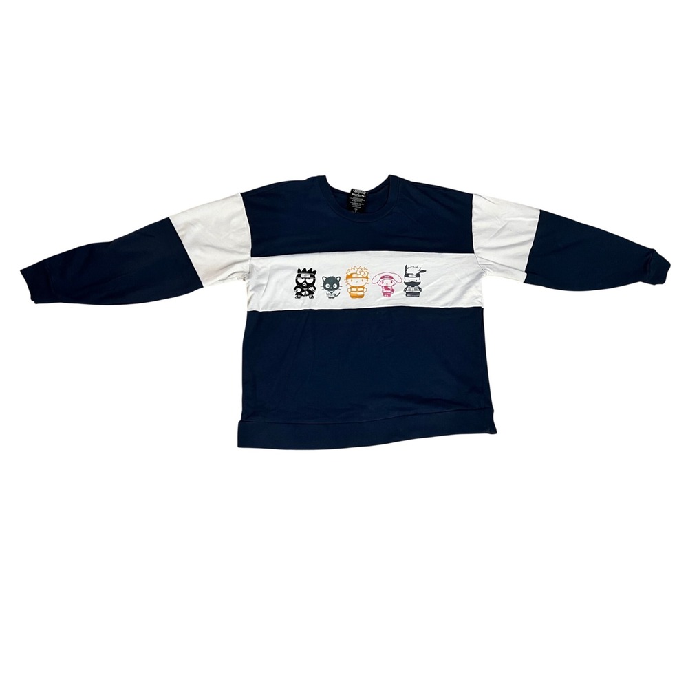 BoxLunch Naruto Shippuden x Hello Kitty Colorblock Sweatshirt Navy White Medium